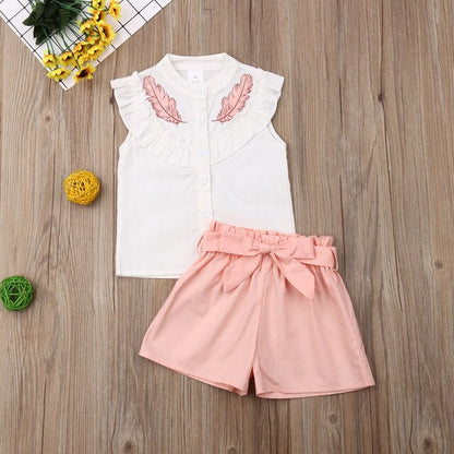 SUNSIOM Summer Toddler Baby Girls Clothes Sets Ruffles Lace Short Sleeve T Shirts Bowknot Short Pants 2pcs Kids Girls Clothing