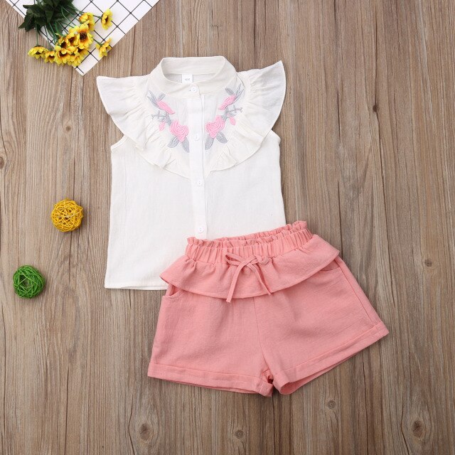 SUNSIOM Summer Toddler Baby Girls Clothes Sets Ruffles Lace Short Sleeve T Shirts Bowknot Short Pants 2pcs Kids Girls Clothing