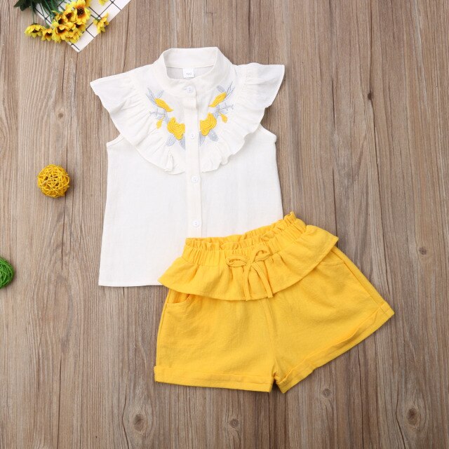 SUNSIOM Summer Toddler Baby Girls Clothes Sets Ruffles Lace Short Sleeve T Shirts Bowknot Short Pants 2pcs Kids Girls Clothing