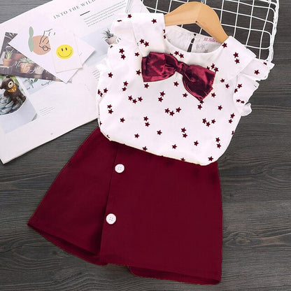 SUNSIOM Summer Toddler Baby Girls Clothes Sets Ruffles Lace Short Sleeve T Shirts Bowknot Short Pants 2pcs Kids Girls Clothing