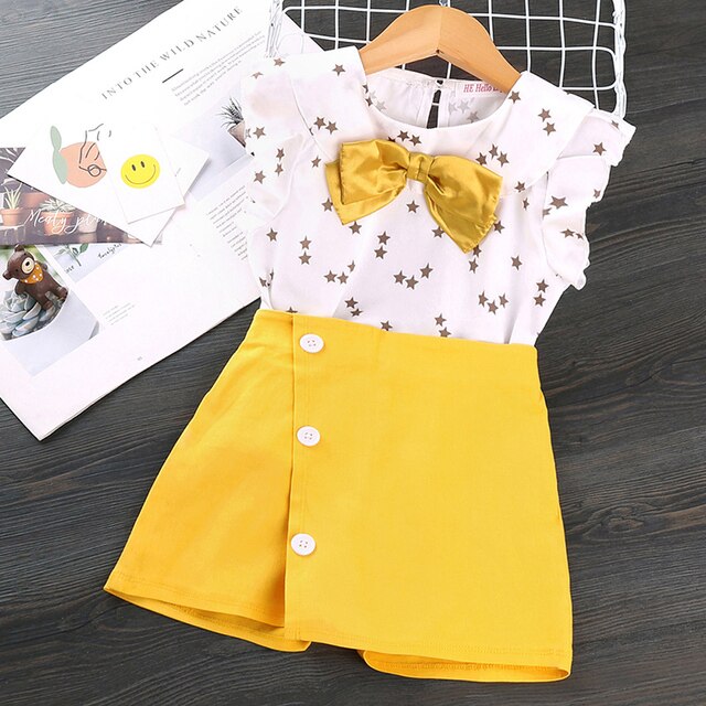 SUNSIOM Summer Toddler Baby Girls Clothes Sets Ruffles Lace Short Sleeve T Shirts Bowknot Short Pants 2pcs Kids Girls Clothing