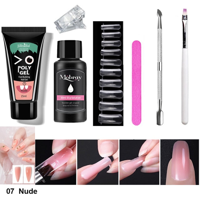 7pcs/Set Nail Polish Gel Nail Kit 15ml Quick Building UV Poly Nail PolishGel Extensions Acrylic Gel Nail Tool Art Set