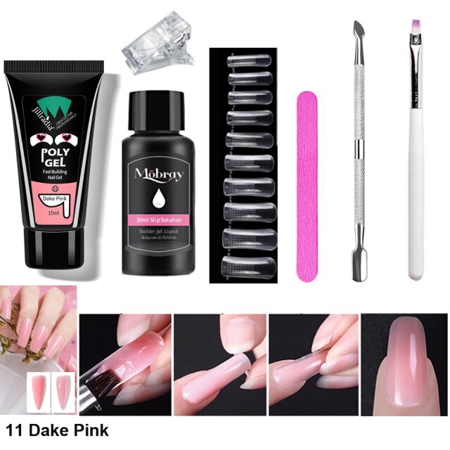 7pcs/Set Nail Polish Gel Nail Kit 15ml Quick Building UV Poly Nail PolishGel Extensions Acrylic Gel Nail Tool Art Set