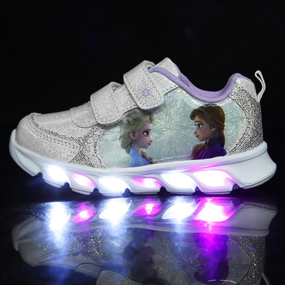 Disney Cartoon Frozen 2 children casual shoes girls sports shoes casual LED light flash shoes baby elsa princess shoes