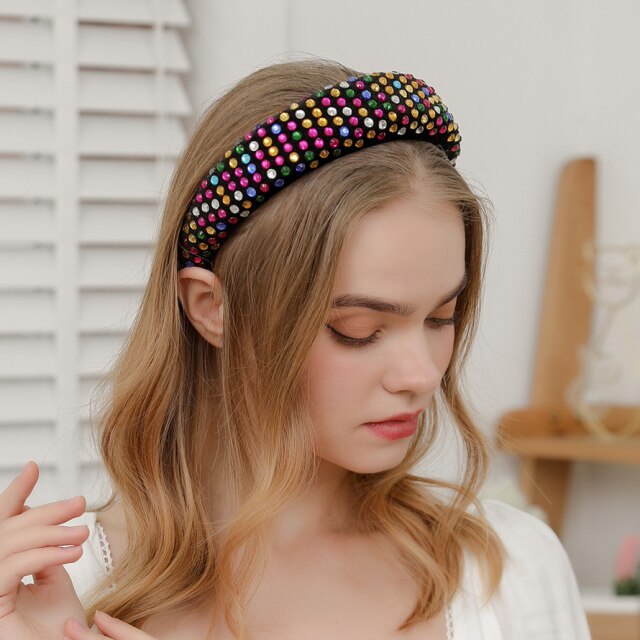 AWAYTR New Rhinestone Full Crystal Headbands for Women Wide Elastic Hairbands Baroque Diamond Tiara Hair Accessories Headdress