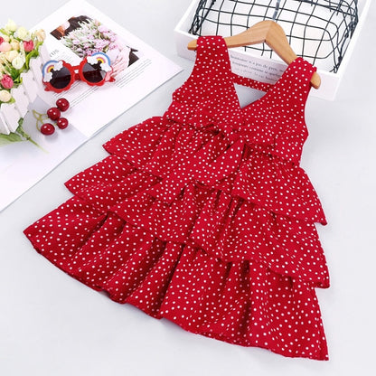 HE Hello Enjoy Girls Dresses 2021 Summer Teenagers Dot Sling Princess Cake Elegant Children Kids Clothes Girl Dress 4 8 10 Years