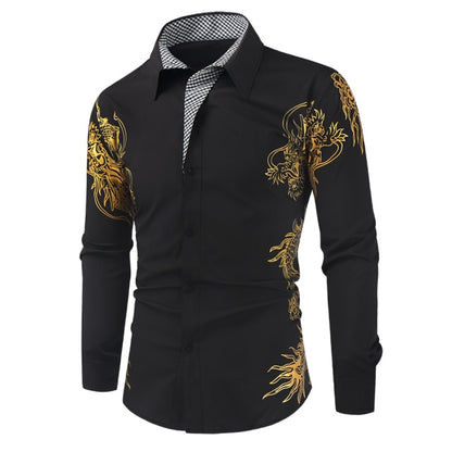 Spring Autumn Features Shirts Men Casual Gold Shirt New Arrival Long Sleeve Casual Slim Fit Male Shirts