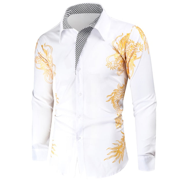 Spring Autumn Features Shirts Men Casual Gold Shirt New Arrival Long Sleeve Casual Slim Fit Male Shirts