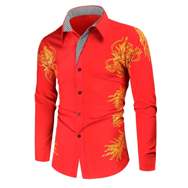 Spring Autumn Features Shirts Men Casual Gold Shirt New Arrival Long Sleeve Casual Slim Fit Male Shirts