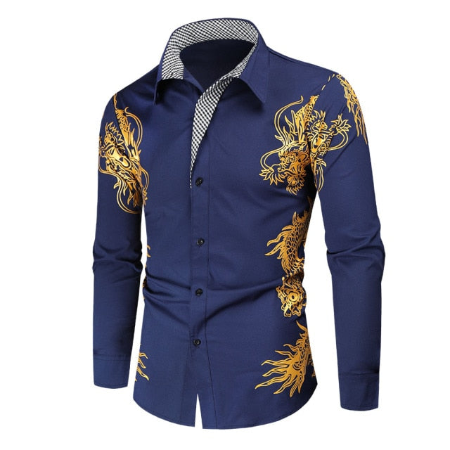 Spring Autumn Features Shirts Men Casual Gold Shirt New Arrival Long Sleeve Casual Slim Fit Male Shirts