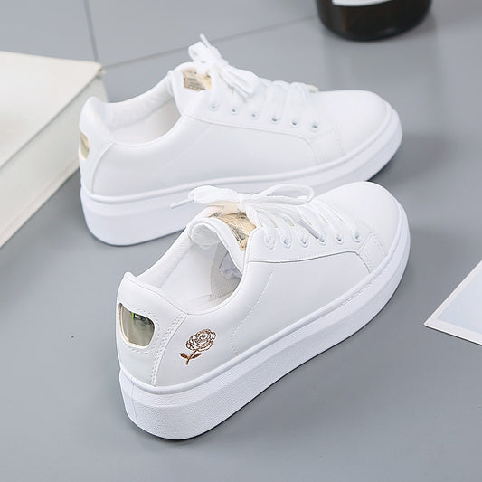 2021 Women Casual Shoes New Spring Women Shoes Fashion Embroidered White Sneakers Breathable Flower Lace-Up Women Sneakers