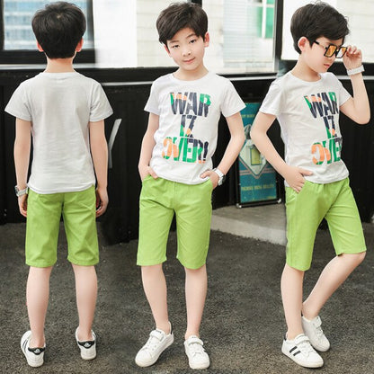 Kids Boys clothes summer outfits Cotton Teenage Boys Clothing casual Suit Children Short Sleeve Shirt Shorts Set 4 6 8 12 Years