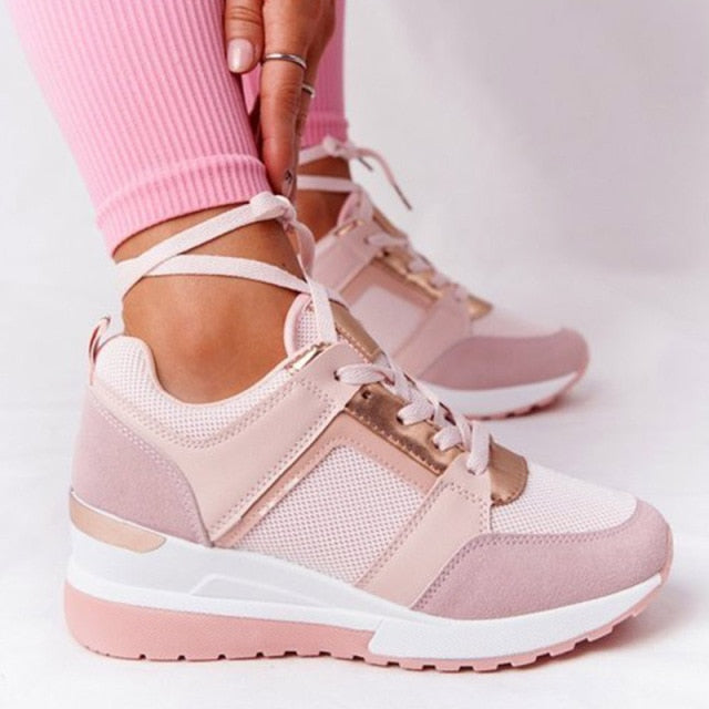 2021 New Wedge Sneakers Women Lace-Up Height Increasing Sports Shoes Ladies Casual Platform Air Cushion Comfy Vulcanized Shoes