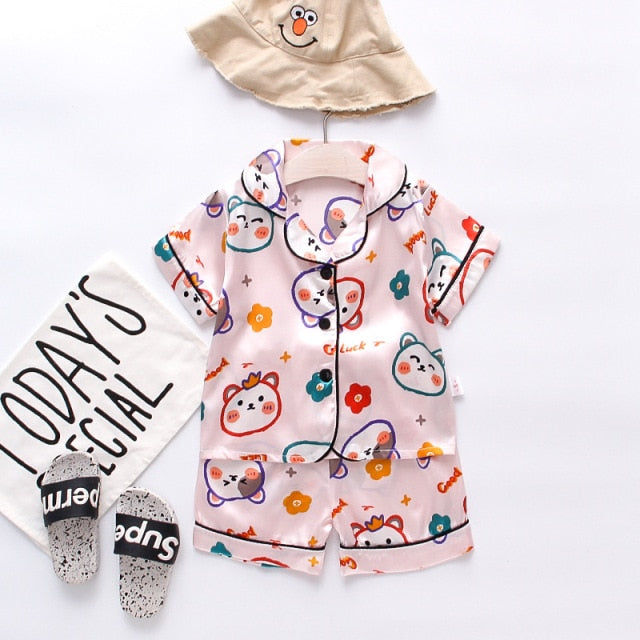 VIP Links Summer Children's Pajamas Set Baby Boy Girl Clothes Casual Short Sleeve Sleepwear Set Kids Tops+Pants Clothing Sets