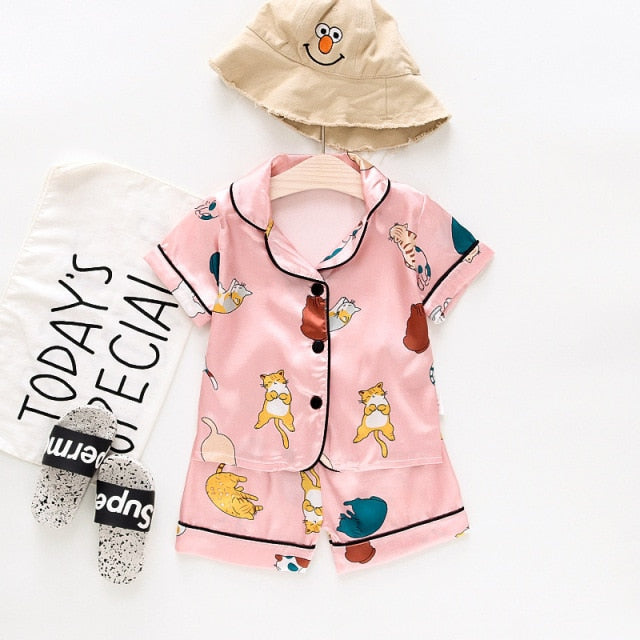 VIP Links Summer Children's Pajamas Set Baby Boy Girl Clothes Casual Short Sleeve Sleepwear Set Kids Tops+Pants Clothing Sets