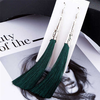 L&H Bohemia Long Statement Tassel Earrings Hot Sale Vintage Geometric Red Black Silk Drop Earrings For Women New Fashion Jewelry