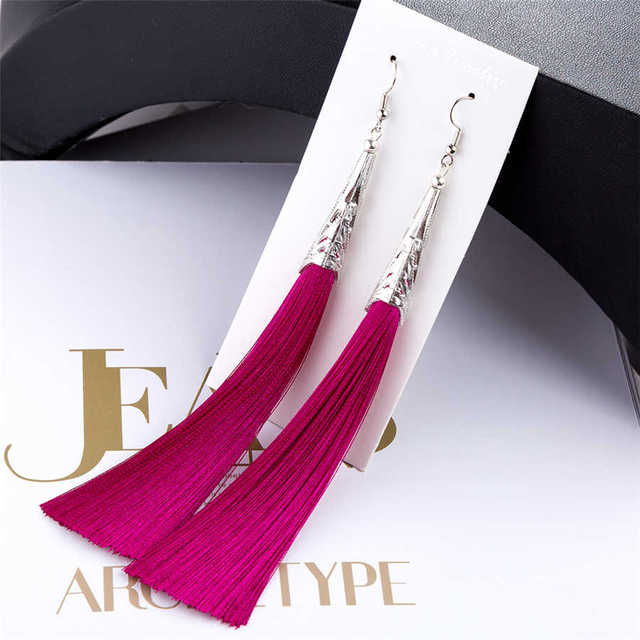 L&H Bohemia Long Statement Tassel Earrings Hot Sale Vintage Geometric Red Black Silk Drop Earrings For Women New Fashion Jewelry