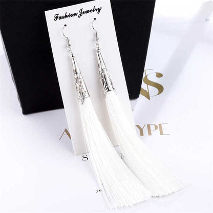 L&H Bohemia Long Statement Tassel Earrings Hot Sale Vintage Geometric Red Black Silk Drop Earrings For Women New Fashion Jewelry