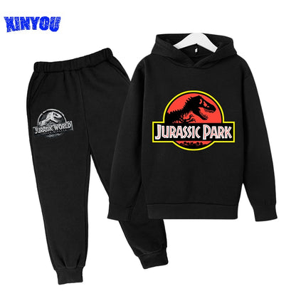 2 PCs Suits Jurassic Park World Dinosaur Sweatshirt Teen Boys Autumn Hoodies For Children Clothing Sets Kawaii Girls Sweatshirts