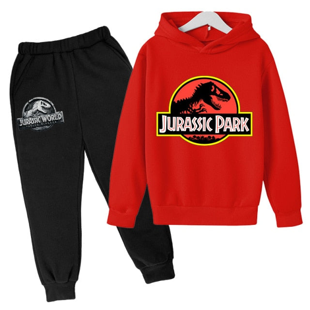 2 PCs Suits Jurassic Park World Dinosaur Sweatshirt Teen Boys Autumn Hoodies For Children Clothing Sets Kawaii Girls Sweatshirts