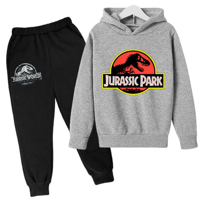 2 PCs Suits Jurassic Park World Dinosaur Sweatshirt Teen Boys Autumn Hoodies For Children Clothing Sets Kawaii Girls Sweatshirts