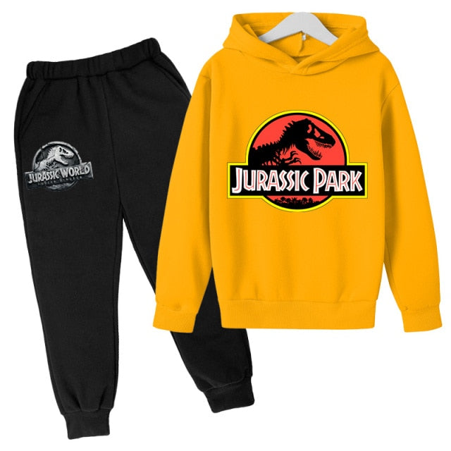 2 PCs Suits Jurassic Park World Dinosaur Sweatshirt Teen Boys Autumn Hoodies For Children Clothing Sets Kawaii Girls Sweatshirts