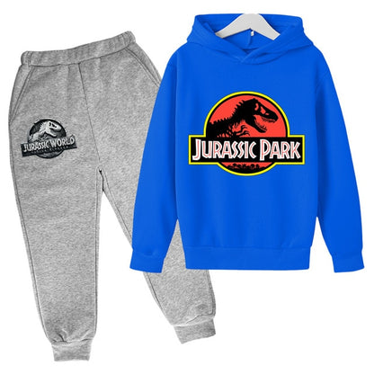 2 PCs Suits Jurassic Park World Dinosaur Sweatshirt Teen Boys Autumn Hoodies For Children Clothing Sets Kawaii Girls Sweatshirts