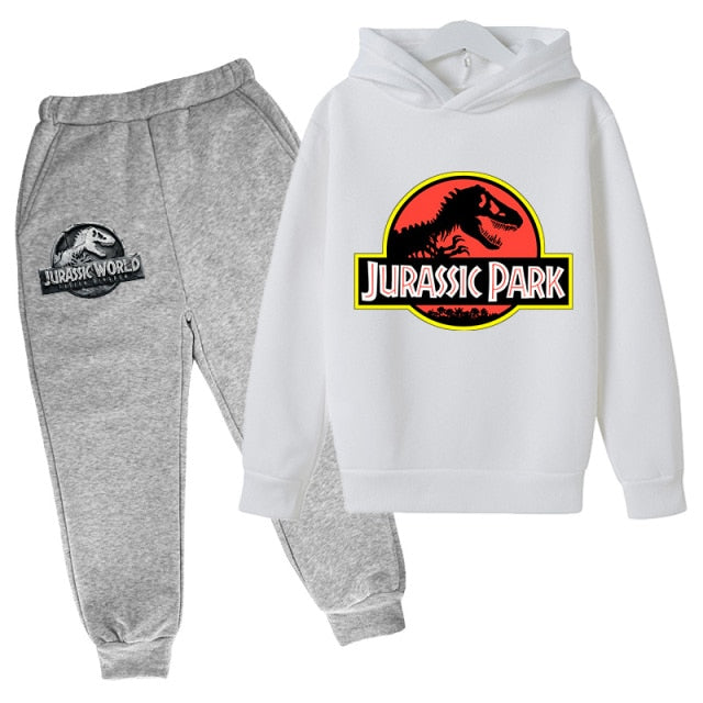 2 PCs Suits Jurassic Park World Dinosaur Sweatshirt Teen Boys Autumn Hoodies For Children Clothing Sets Kawaii Girls Sweatshirts