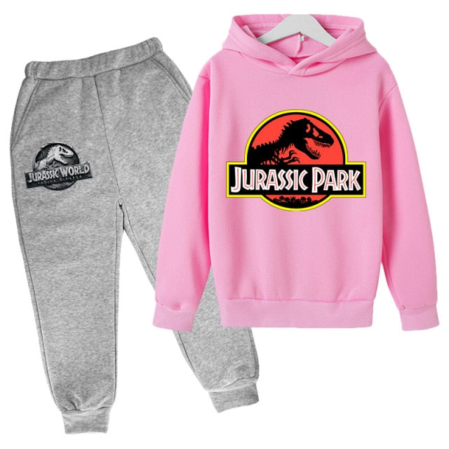 2 PCs Suits Jurassic Park World Dinosaur Sweatshirt Teen Boys Autumn Hoodies For Children Clothing Sets Kawaii Girls Sweatshirts