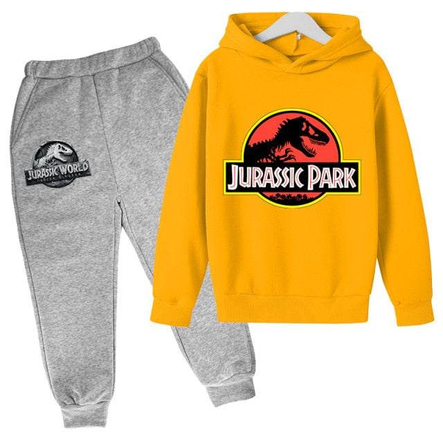 2 PCs Suits Jurassic Park World Dinosaur Sweatshirt Teen Boys Autumn Hoodies For Children Clothing Sets Kawaii Girls Sweatshirts