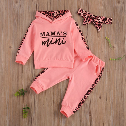 Infant Newborn Baby Girl Clothes 3PCS Sets Leopard Letter Hooded Sweatshirt Pants Outfit Baby Tracksuit Set Spring Autumn