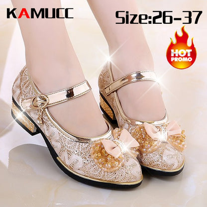 2021 New Baby Girls Sandals Children Shoes Princess Wedge Sandals Fashion PU Leather Sandals for Girls Bow Non-slip Low Heels