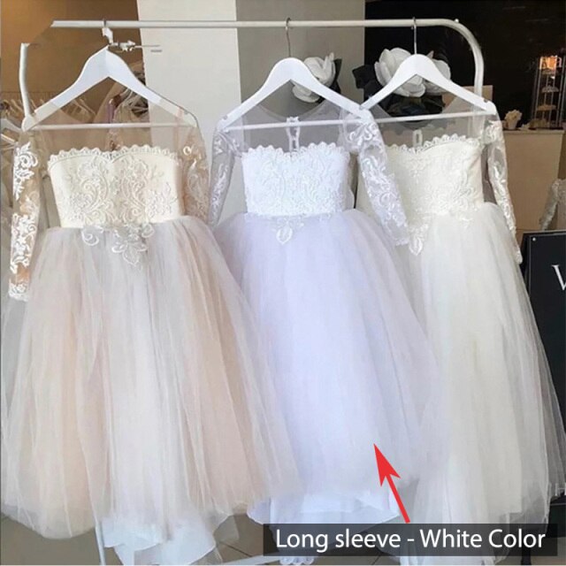 FashionMia Ivory White Appliques Tulle Bowknot Ball Gown Flower Girls Dress for Wedding Party Birthday Sleeveless Cute Kids