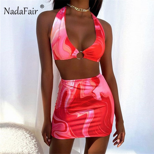 Nadafair Tie Dye Summer Dress Women Waist Cut Out Backless Halter Robe 2021 Festival Clubwear Bodycon Sexy Party Maxi Dresses