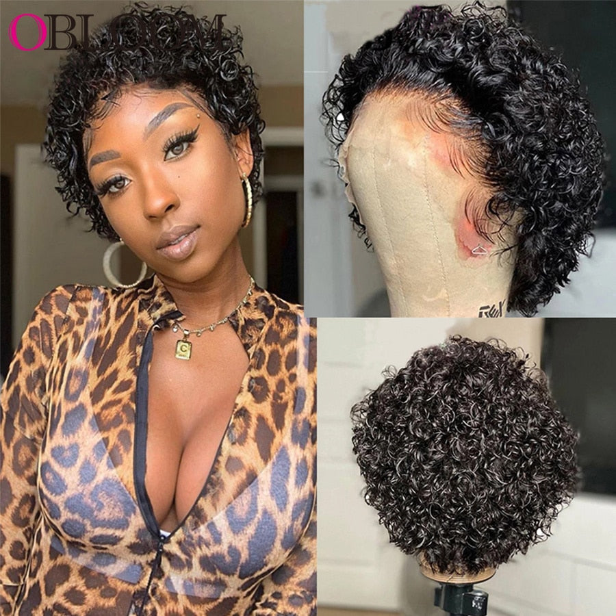 Short Curly Pixie Wig Human Hair Lace Front Wig 4x4 Closure Wig Short Bob Pre Plucked Remy Brizilian Hair For Black Women