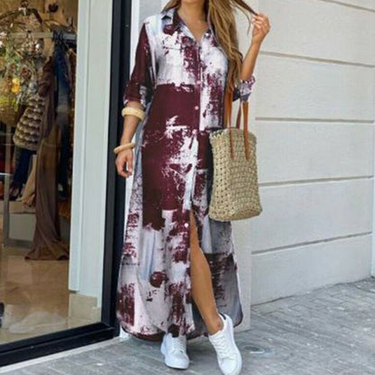 Casual Dresses Women Long Sleeve Shirt Dress Autumn Printed OL Long Dresses Laides Loose Party Dress Maxi Dress vestido casual