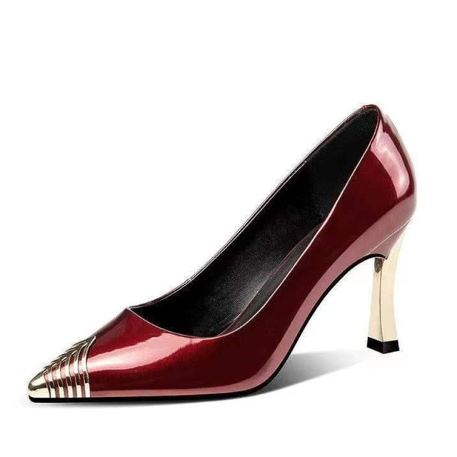 Rimocy Luxury Wine Red Party Women's Pumps New Spring Elegant Pointed Toe Thin Heels 8 CM Office Lady Mix Color PU Single Shoes