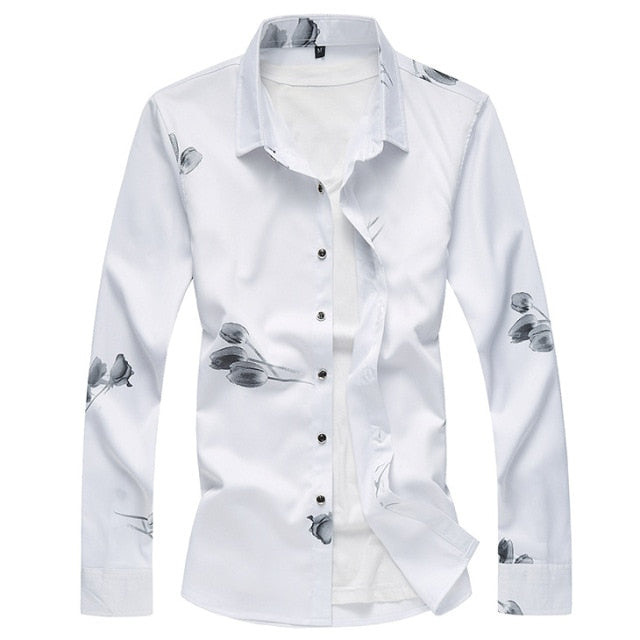 2021 Autumn New Men's Printed Shirt Fashion Casual White Long Sleeve Shirt Male Brand Clothes Plus Size 5XL 6XL 7XL