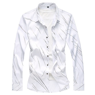 2021 Autumn New Men's Printed Shirt Fashion Casual White Long Sleeve Shirt Male Brand Clothes Plus Size 5XL 6XL 7XL