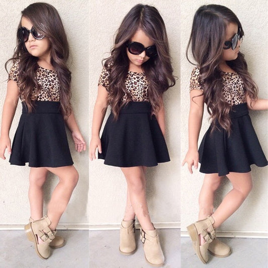 Leopard 2021 Summer New Fashion Baby Girls Kid Short Sleeve T-shirt Patchwork Girls Dress Short Dresses Princess TUTU Dress 1-6Y