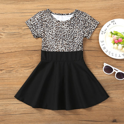 Leopard 2021 Summer New Fashion Baby Girls Kid Short Sleeve T-shirt Patchwork Girls Dress Short Dresses Princess TUTU Dress 1-6Y