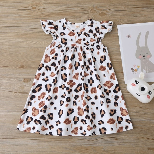 Leopard 2021 Summer New Fashion Baby Girls Kid Short Sleeve T-shirt Patchwork Girls Dress Short Dresses Princess TUTU Dress 1-6Y