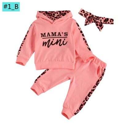 Infant Newborn Baby Girl Clothes 3PCS Sets Leopard Letter Hooded Sweatshirt Pants Outfit Baby Tracksuit Set Spring Autumn