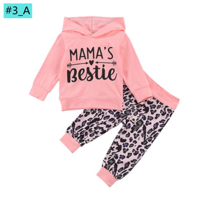 Infant Newborn Baby Girl Clothes 3PCS Sets Leopard Letter Hooded Sweatshirt Pants Outfit Baby Tracksuit Set Spring Autumn