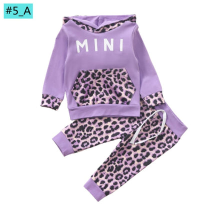 Infant Newborn Baby Girl Clothes 3PCS Sets Leopard Letter Hooded Sweatshirt Pants Outfit Baby Tracksuit Set Spring Autumn