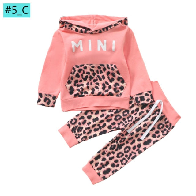 Infant Newborn Baby Girl Clothes 3PCS Sets Leopard Letter Hooded Sweatshirt Pants Outfit Baby Tracksuit Set Spring Autumn