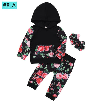 Infant Newborn Baby Girl Clothes 3PCS Sets Leopard Letter Hooded Sweatshirt Pants Outfit Baby Tracksuit Set Spring Autumn