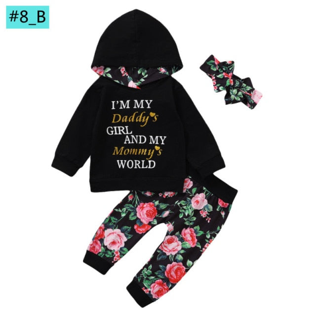 Infant Newborn Baby Girl Clothes 3PCS Sets Leopard Letter Hooded Sweatshirt Pants Outfit Baby Tracksuit Set Spring Autumn