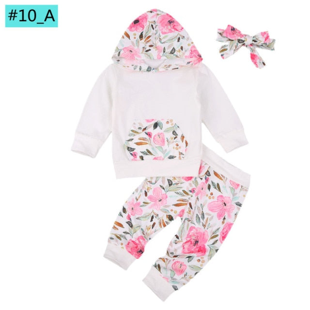 Infant Newborn Baby Girl Clothes 3PCS Sets Leopard Letter Hooded Sweatshirt Pants Outfit Baby Tracksuit Set Spring Autumn