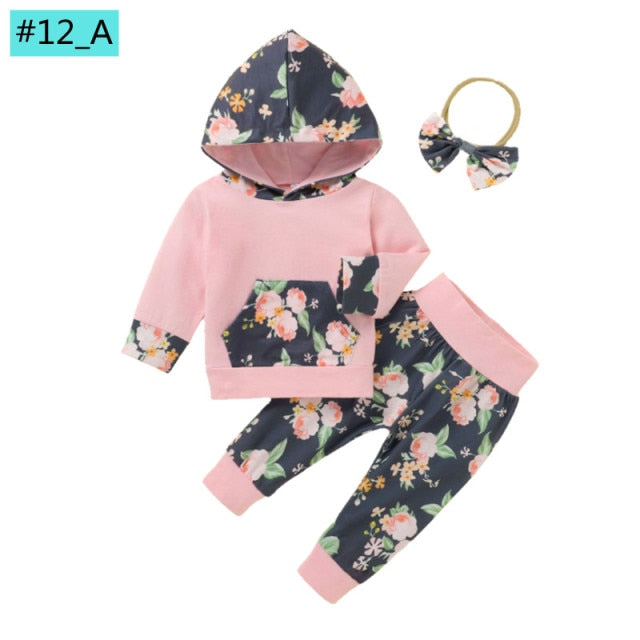 Infant Newborn Baby Girl Clothes 3PCS Sets Leopard Letter Hooded Sweatshirt Pants Outfit Baby Tracksuit Set Spring Autumn